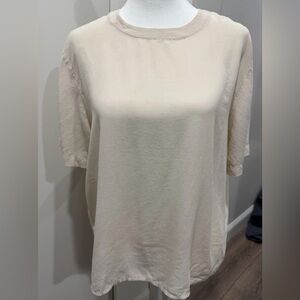 Vtg Christie & Jill Women 100% Silk Cream Short Sleeve Blouse Top Lightweight L
